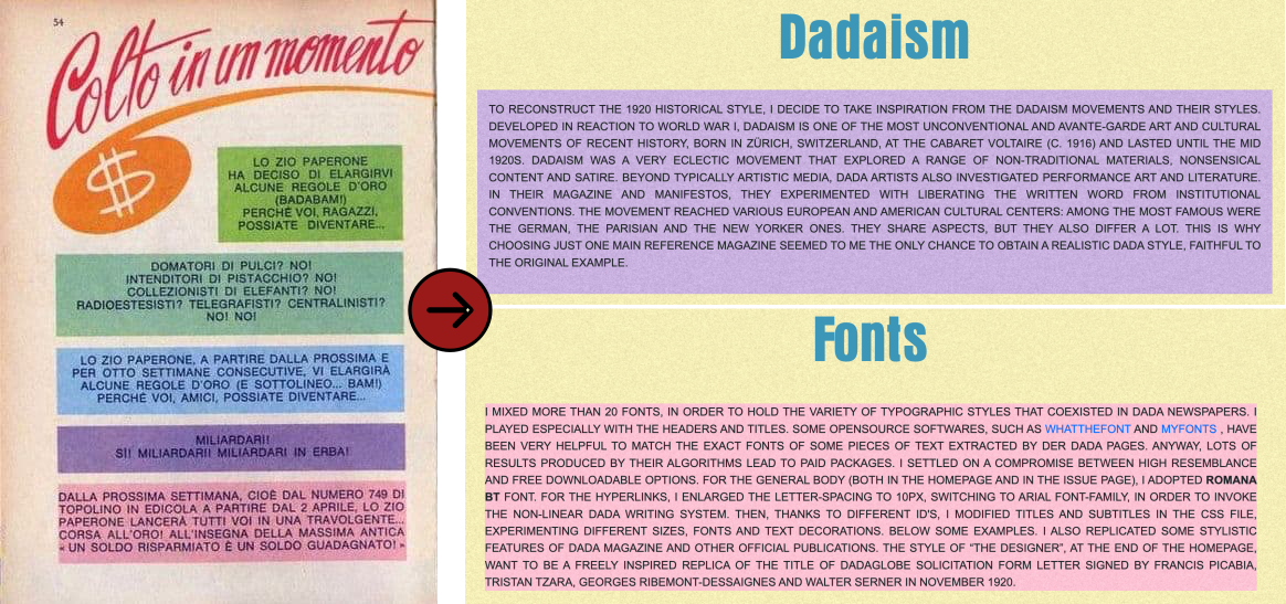 comparison between the layout used in Topolino magazine and in the homepage of the website